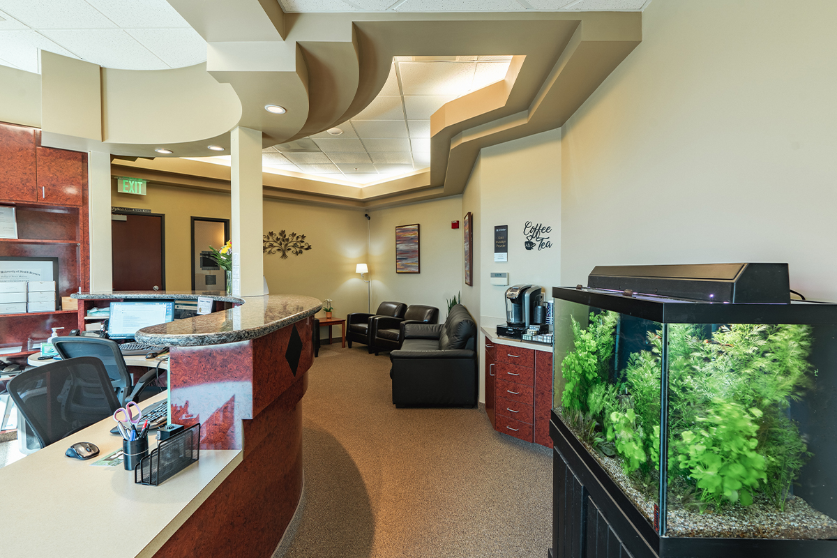 Gresham Advanced Dentistry – Office Tour 17 Front office and aquarium at Gresham Advanced Dentistry in Gresham, OR