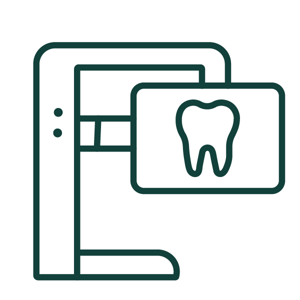 Line icon of a digital X-ray unit with a tooth on its screen